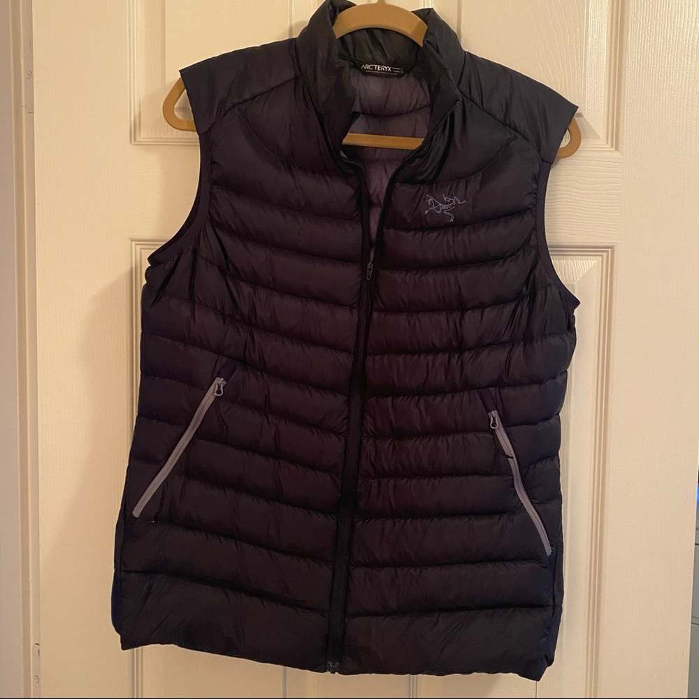 Navy puffy arc’teryx vest